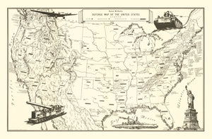 Vintage Defense Map of the United States 1941