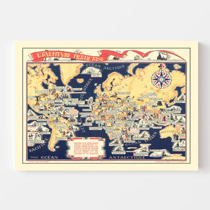 Vintage World War II French Propaganda World Map 1942