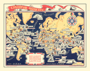 Vintage World War II French Propaganda World Map 1942