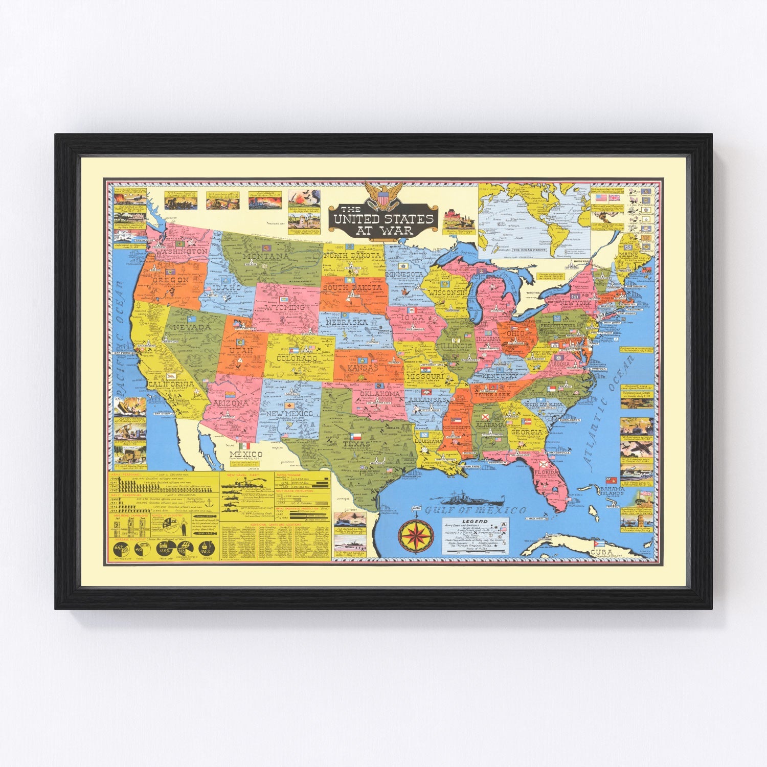 Vintage United States World War II Map 1943