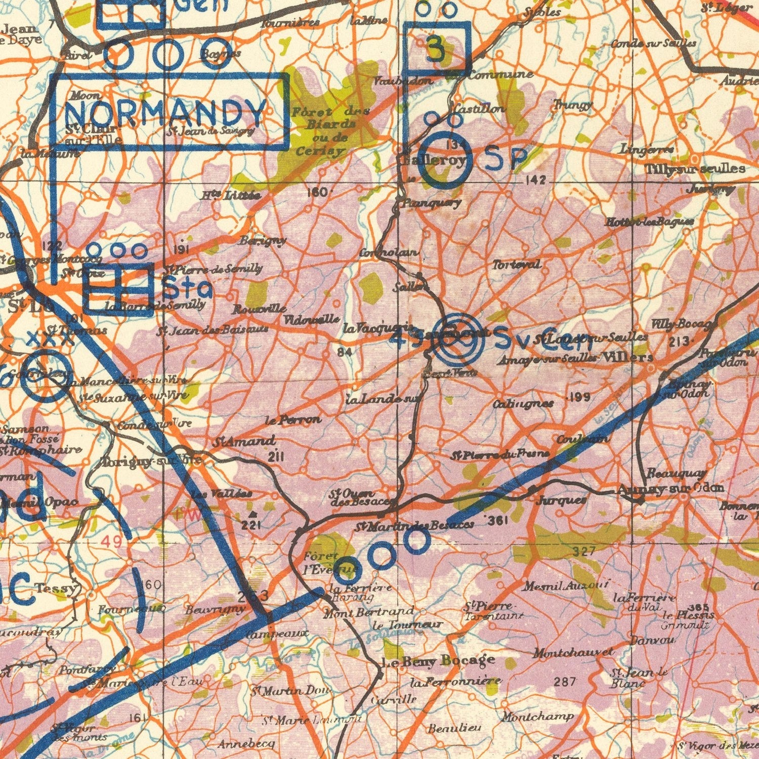 Vintage Normandy Invasion World War II Map 1944