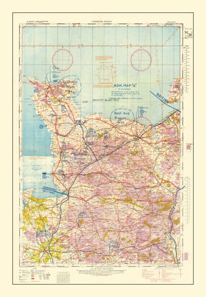 Vintage Normandy Invasion World War II Map 1944
