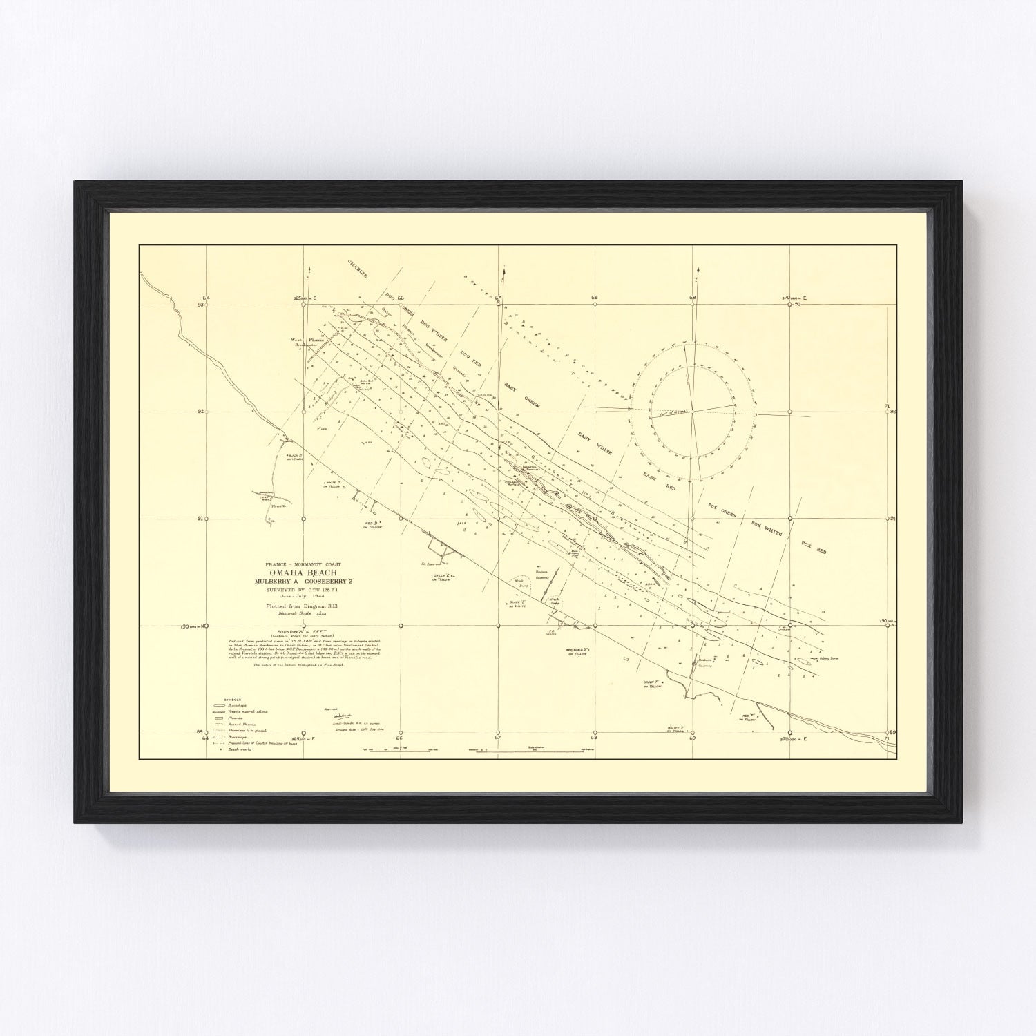 Vintage Omaha Beach World War II Map 1944
