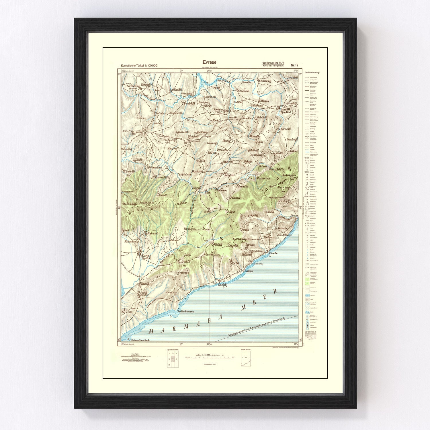 Vintage Turkey World War II Map  1944