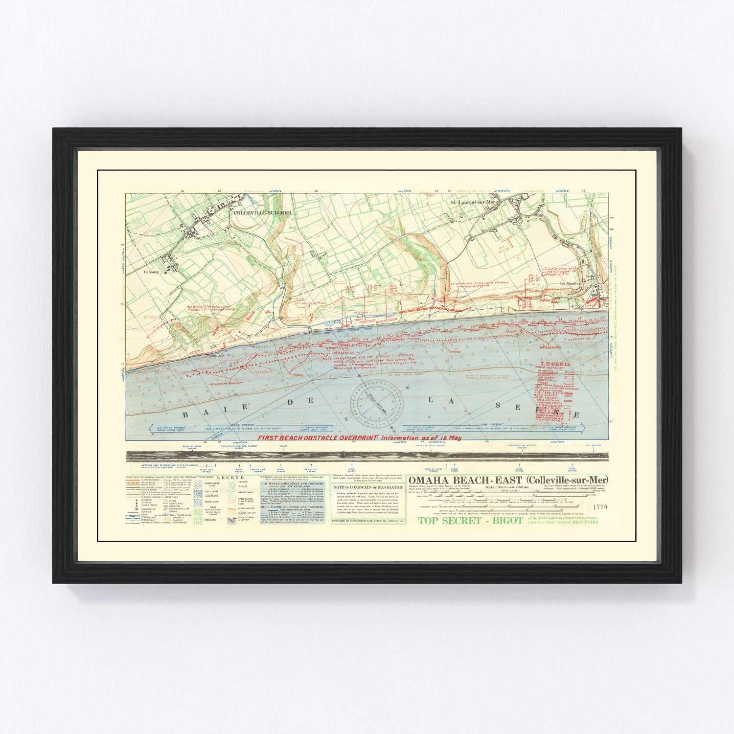 Vintage Omaha Beach D-Day Map 1944