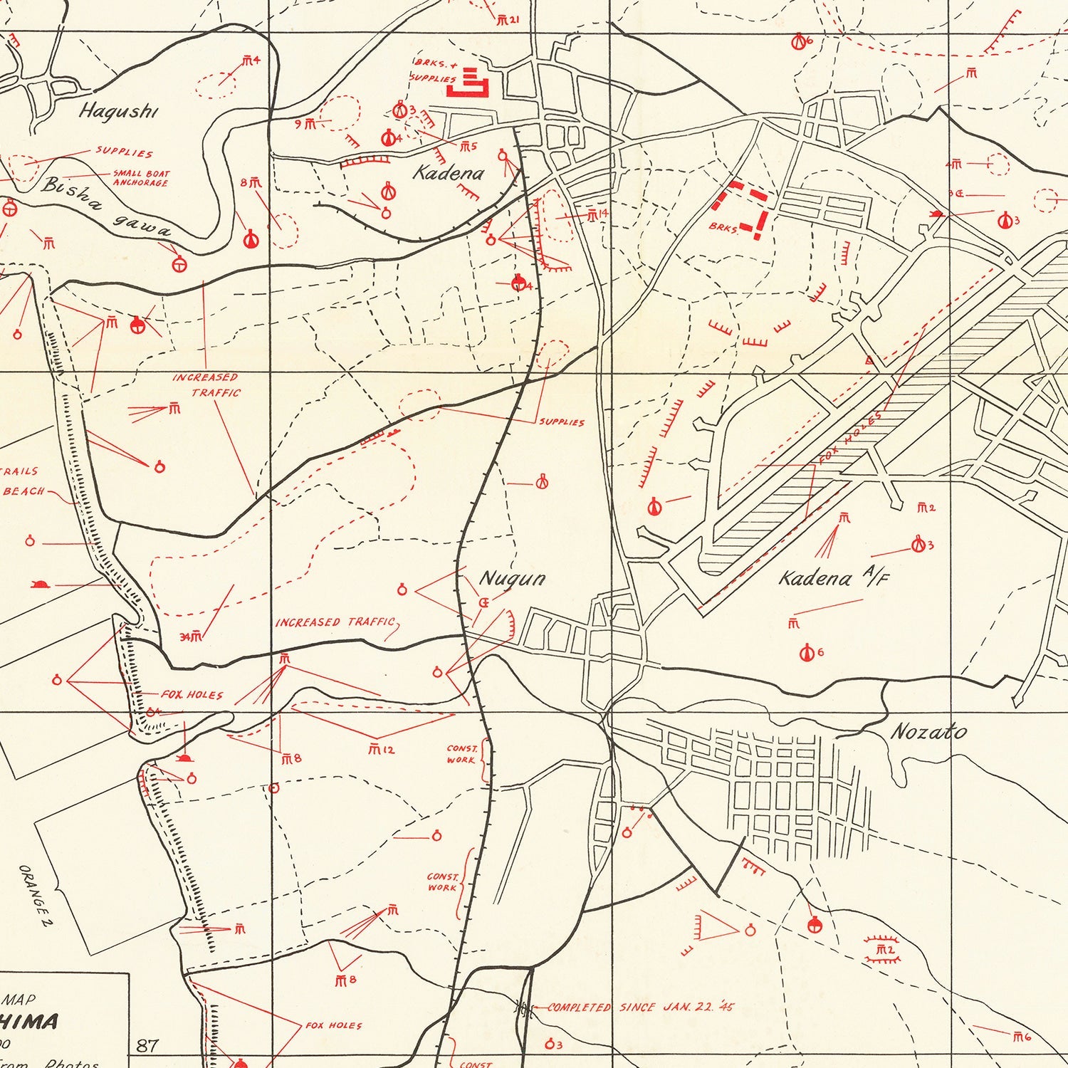 Vintage Okinawa Intelligence Map 1945