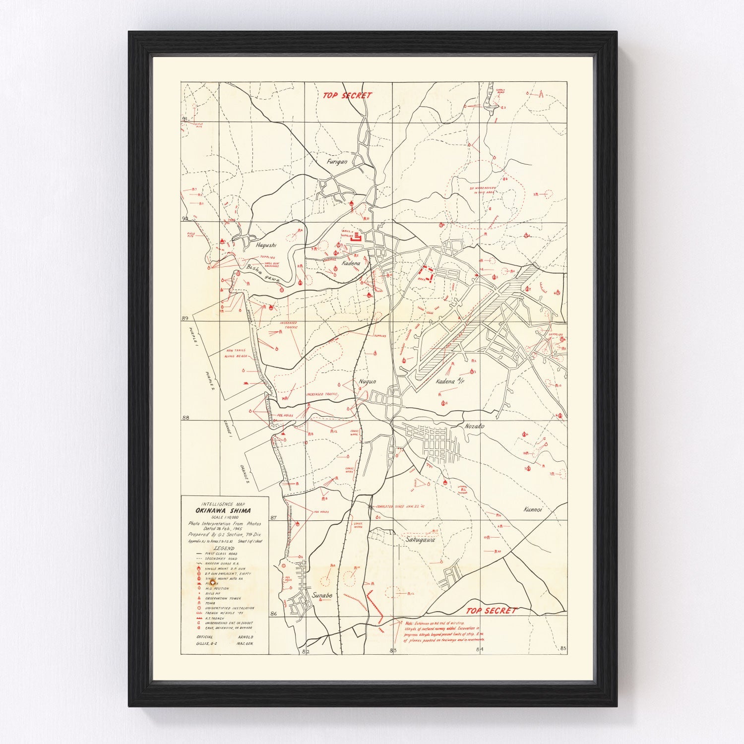 Vintage Okinawa Intelligence Map 1945