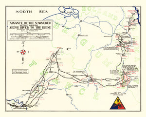 Vintage 5th Armored Victory Division Map 1945