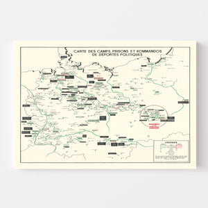 Vintage German Concentration Camps WWII Map 1946
