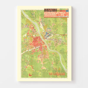 Vintage Map of Warsaw, Poland 1949