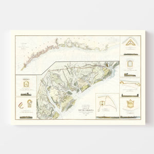 Vintage South Carolina Coast Map 1862