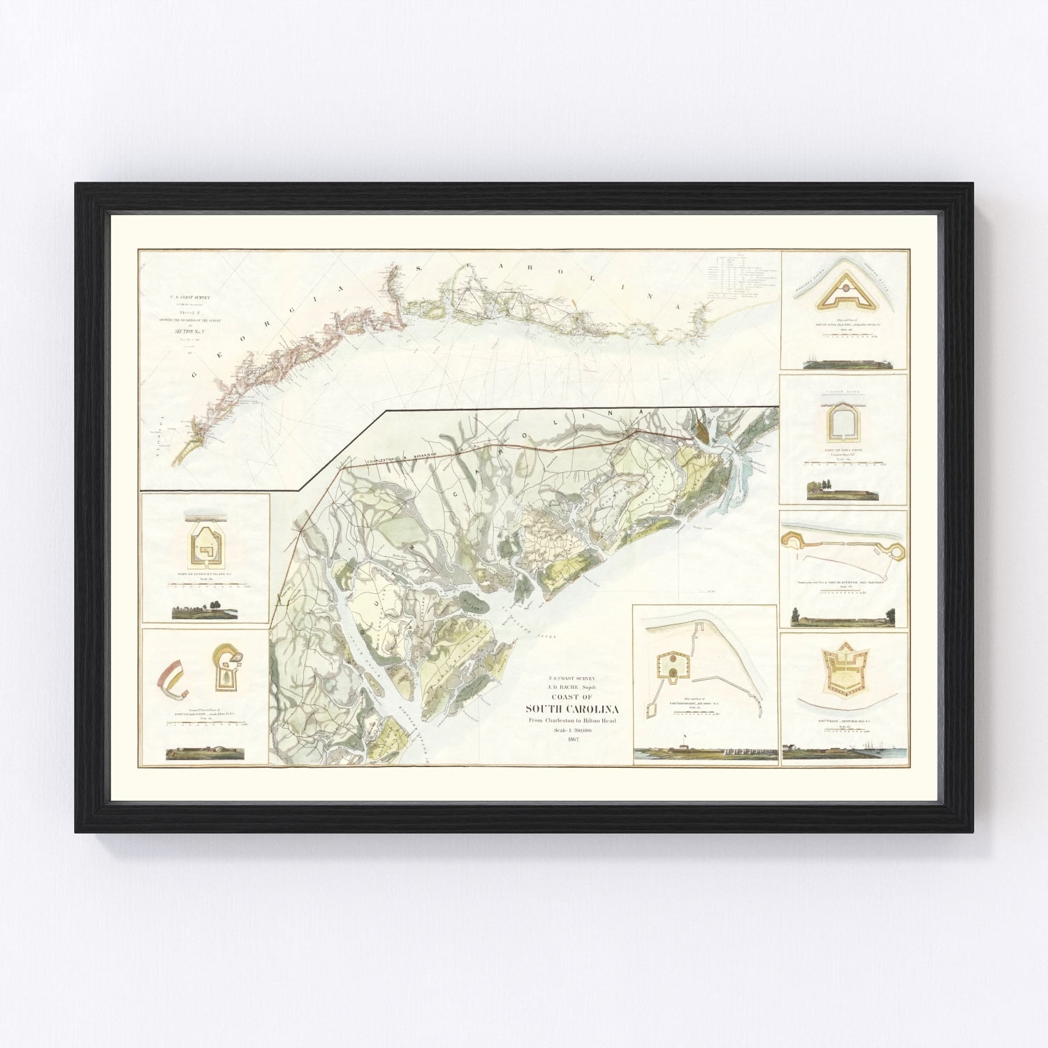 Vintage South Carolina Coast Map 1862