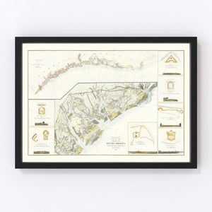 Vintage South Carolina Coast Map 1862