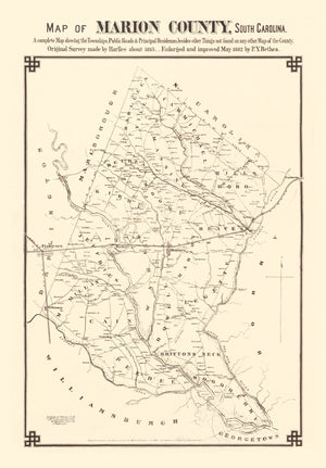 Vintage Map of Marion County, South Carolina 1825