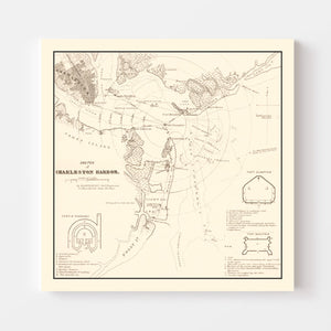 Vintage Charleston Harbor Map 1865