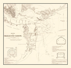 Vintage Charleston Harbor Map 1865