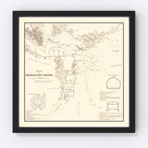 Vintage Charleston Harbor Map 1865
