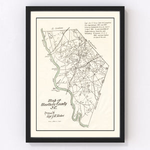 Vintage Map of Marlboro County, South Carolina 1880