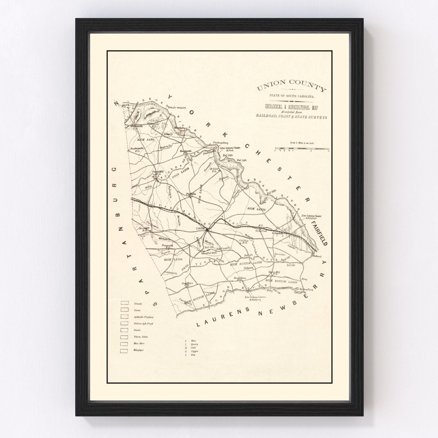 Vintage Map of Union County, South Carolina 1873