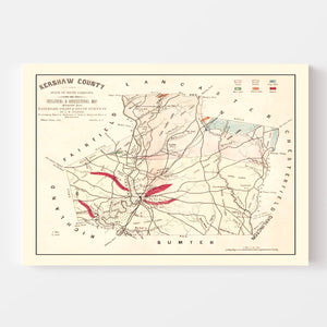 Vintage Map of Kershaw County, South Carolina 1873