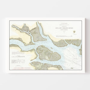 Vintage Entrance To Bull & Combahee Rivers Map 1871