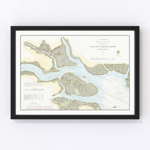 Vintage Entrance To Bull & Combahee Rivers Map 1871
