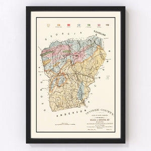 Vintage Map of Oconee County, South Carolina 1880