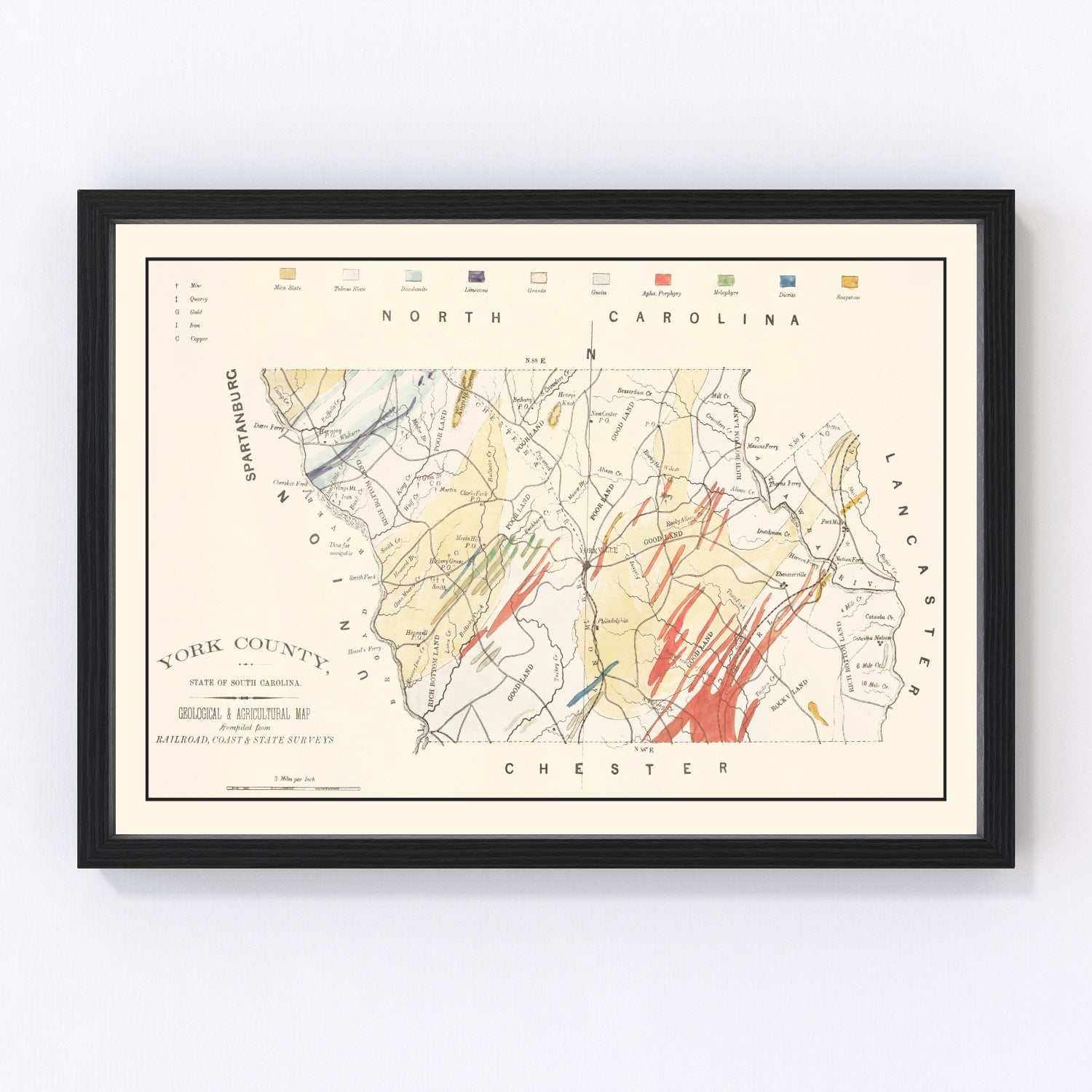 Vintage Map of York County, South Carolina 1880