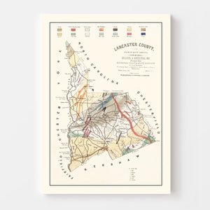 Vintage Map of Lancaster County, South Carolina 1880
