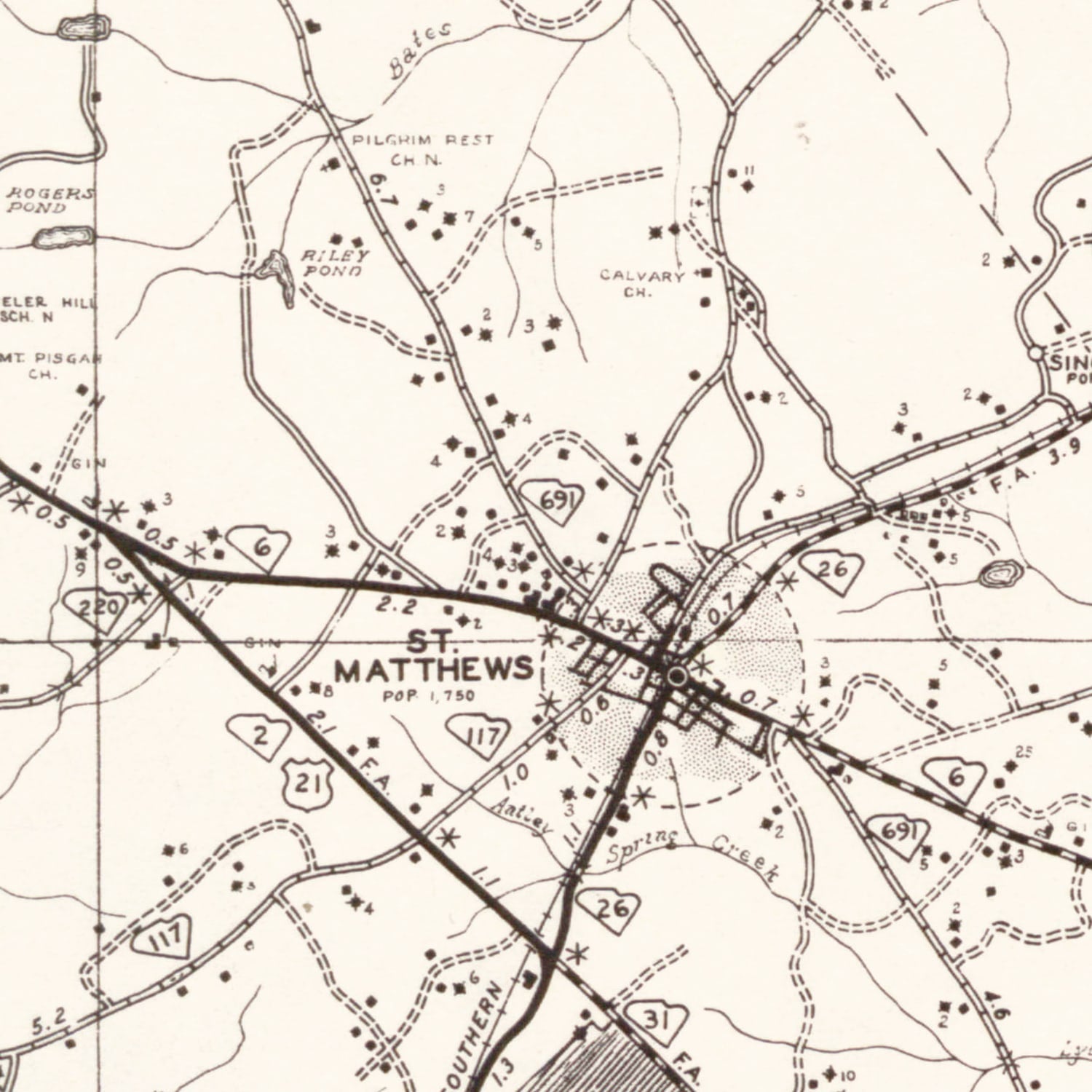 Vintage Map of Calhoun County, South Carolina 1938