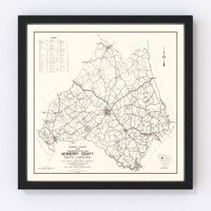 Vintage Map of Newberry County, South Carolina 1938
