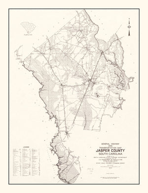 Vintage Map of Jasper County, South Carolina 1938