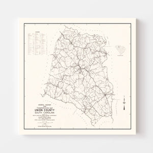 Vintage Map of Union County, South Carolina 1939