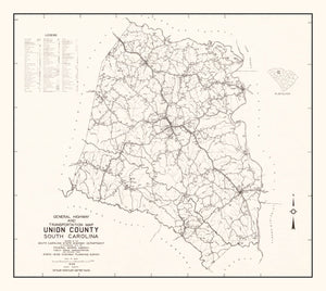Vintage Map of Union County, South Carolina 1939