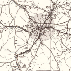 Vintage Map of Laurens County, South Carolina 1939