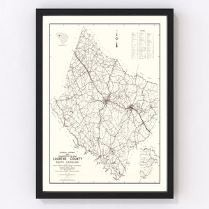 Vintage Map of Laurens County, South Carolina 1939