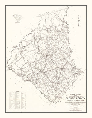 Vintage Map of Oconee County, South Carolina 1939
