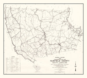 Vintage Map of Fairfield County, South Carolina 1939