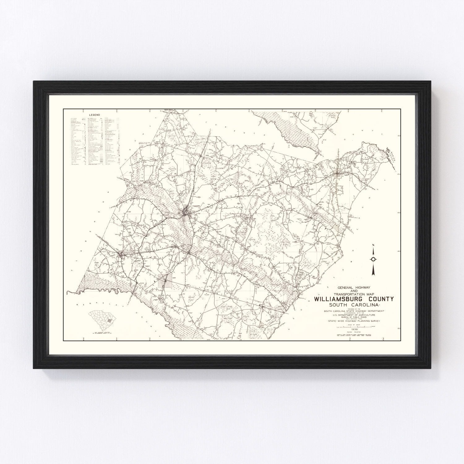 Vintage Map of Williamsburg County, South Carolina 1939