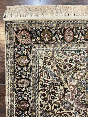 Turkish Kayseri Silk Rug 3x5, Tree of Life Silk Oriental Carpet, Birds Persian Vase Design, Hand Knotted Vintage Fine Rug, 340 KPSI