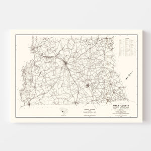 Vintage Map of Aiken County, South Carolina 1939