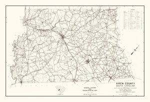 Vintage Map of Aiken County, South Carolina 1939