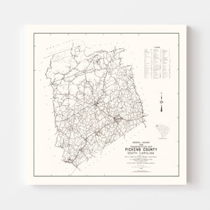 Vintage Map of Pickens County, South Carolina 1939