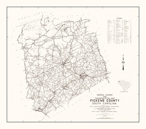 Vintage Map of Pickens County, South Carolina 1939
