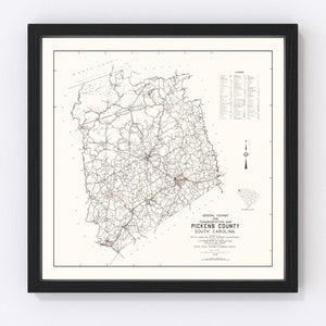 Vintage Map of Pickens County, South Carolina 1939