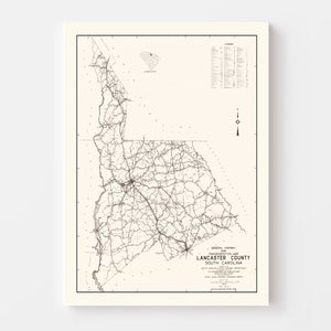 Vintage Map of Lancaster County, South Carolina 1939