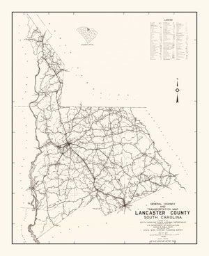 Vintage Map of Lancaster County, South Carolina 1939