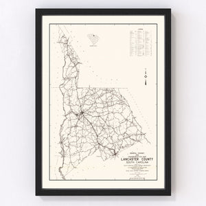 Vintage Map of Lancaster County, South Carolina 1939