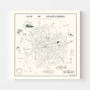 Vintage Map of Spartanburg, South Carolina 1939