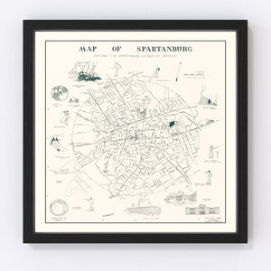 Vintage Map of Spartanburg, South Carolina 1939